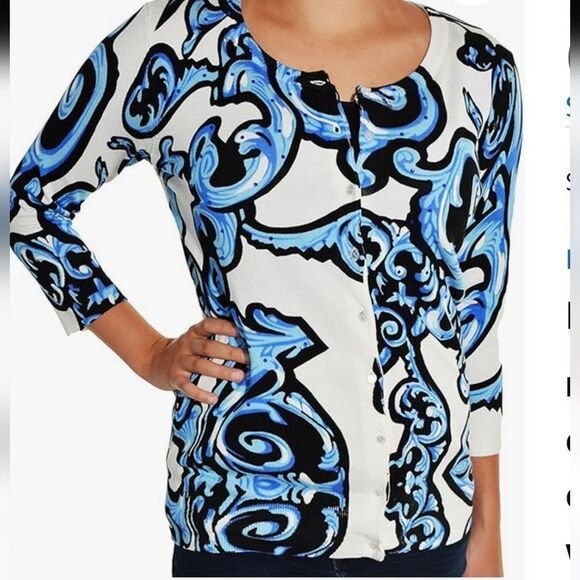 Cyrus Blue and Black 3/4 Sleeve Sweater - Picture 1 of 14